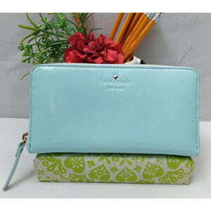 Kate Spade Blue Patent Leather Zip Around Credit Card Long Wallet